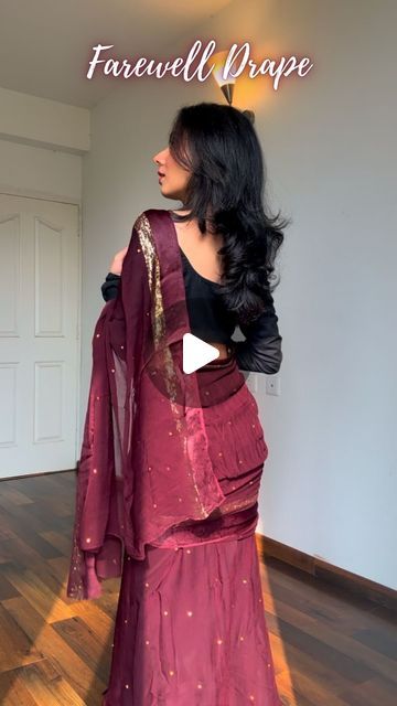 Farewell Looks In Saree, Best Saree Look For Farewell, Farewell Titles, Sarees For Farewell Party, Georgette Saree Blouse Designs, Miss Farewell, Farewell Looks, Saree Tutorial, Different Saree Draping Styles