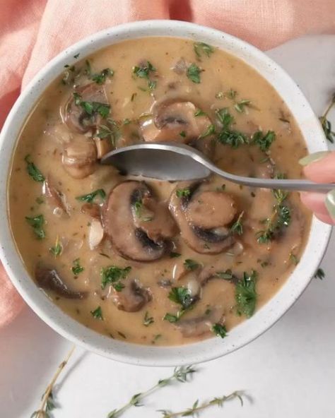 Healthy | Vegan | Recipe on Instagram: "For my mushroom people: Vegan Cream of Mushroom Soup 🍄😛 By @zardyplants It’s cold and I’m tired, but at least I’m feeling pretty warm with a belly full of soup. And I have more for leftovers today, even though I used a bunch of the leftovers for tomorrow’s recipe 😏 I’ve been craving this soup for a long time, though. as you know from the super popular mushroom risotto I posted a few weeks ago, I hated mushrooms before going vegan. Becoming vegan inspired me to start cooking… like a lot, so much that I started the blog. Well I mean which came first, the blog or cooking a lot? It’s hard to say 😂 Anyway, I started experimenting with different ways of cooking mushrooms and have found a lot of things I really love. I still don’t like them raw. But Vegan Marsala, Vegan Cream Of Mushroom Soup, Vegan Cream Of Mushroom, Creamy Mushroom Soup, Mushroom Soup Recipes, Vegan Chicken, Vegan Cream, Plant Based Cookbook, Cream Of Mushroom Soup