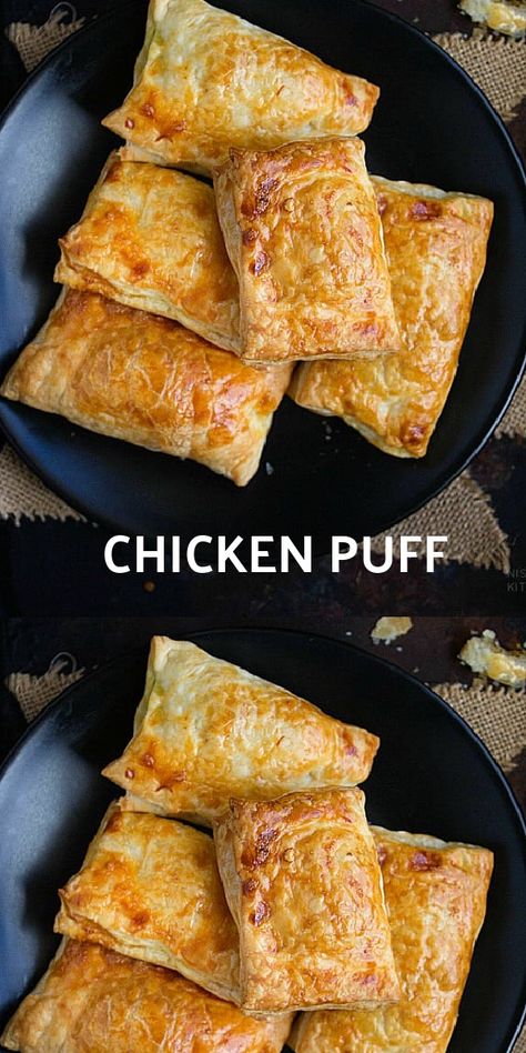 Baked Chicken Puff Pastry, Chicken In A Pastry, Chicken Stuffed Puff Pastry, Chicken Pasty Puff Pastries, Spicy Chicken Puff Pastry, Puff Pastry Recipes With Chicken, Savory Recipes Using Puff Pastry, Chicken Turnovers Puff Pastries, Puff Pastry With Chicken Filling