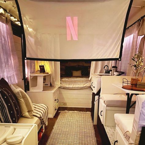 Camper Interior Hacks, Pop Up Camper Living, Cozy Pop Up Camper, Pop Up Renovation, Trailer Tent Makeover, Pop Up Tent Trailer Remodel, Boho Pop Up Camper, Pop Up Camper Interior Ideas, Pop Up Camper Conversion