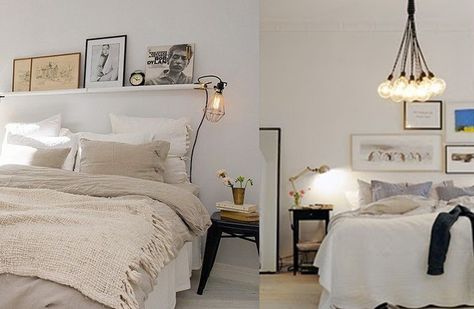 belysning + hylla för tavlor Bedroom Ideas No Headboard, No Headboard, Headboard Alternative, Boho Apartment Decor, Scandinavian Design Bedroom, Cosy Apartment, Scandinavian Bedroom, Small Bedroom Designs, Bedroom Renovation