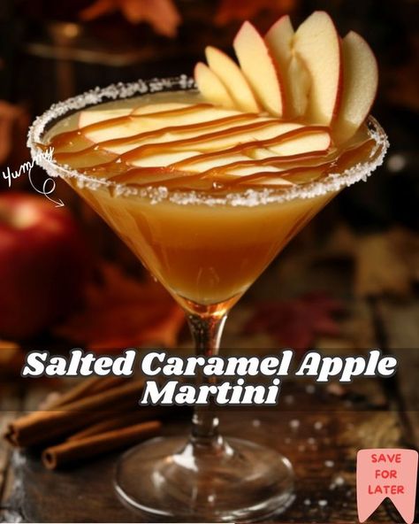 Fall Martinis Recipes, Salted Caramel Drinks, Caramel Cocktail, Apple Martini Recipe, Salted Caramel Vodka, Gummy Sharks, Caramel Martini, Caramel Apple Martini, Cider Punch