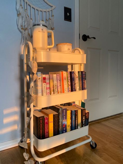 Ikea Cart Ideas Bedroom, Cart Decorating Ideas, Reading Journal Ideas, Pure Aesthetic, Movable Storage, Bookshelf Inspiration, Book Cart, Rolling Utility Cart, Books And Coffee