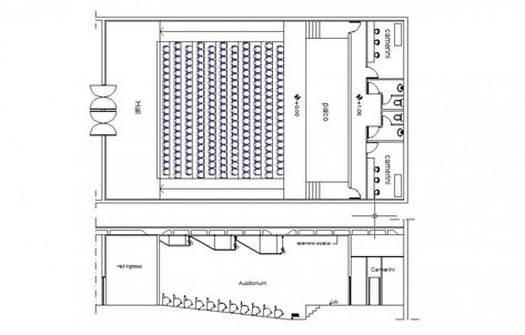 Plan and section detail of multiplex theater building block 2d view layout fie in dwg format Theater Section Architecture, Movie Theater Floor Plan, Multiplex Cinema Design, Cinema Floor Plan, Multiplex Plan, Theatre Plan, Auditorium Plan, Staircase Detail, Theater Building