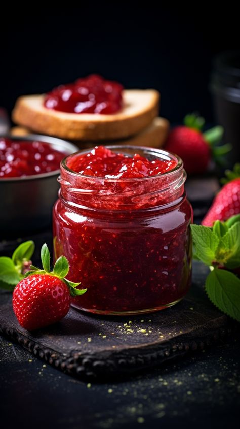 Strawberry Jam Photography, Jam Food Photography, Strawberry Food Photography, Jams Aesthetic, Strawberry Jam Aesthetic, Healthy Strawberry Jam Recipe, Strawberry Photography, Jam Aesthetic, Strawberry Jams