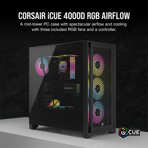 Corsair 4000d Airflow, Corsair 4000d, Autumn Drives, Panel Siding, Graphic Card, Tempered Glass, Tower, Glass, Black