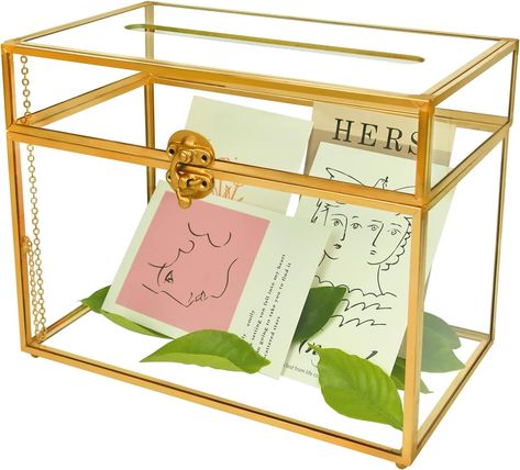 Amazon.com: Gold Glass Card Box Wedding - Card Holder Wedding Box Gold Glass Wedding Envelope Box Rectangle Shape with Slot and Foot Perfect for Wedding Reception, Party Ceremony Centerpiece : Home & Kitchen Glass Wedding Card Box, Terrarium Party, Gold Card Box Wedding, Gold Card Box, Wedding Envelope Box, Centerpiece For Wedding, Card Holder Wedding, Photo Storage Box, Box Wedding Card