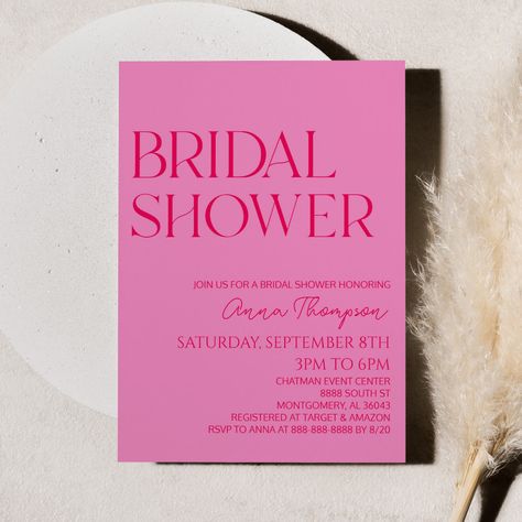 Bright Pink Bridal Shower Ideas, Hot Pink Bridal Shower Ideas, Pink Bridal Shower Ideas, Bright Pink Bridal Shower, Pink Bridal Shower Theme, Adult Activities, Modern Bridal Shower Invitations, Pink Bridal Shower Invitations, Disco Wedding