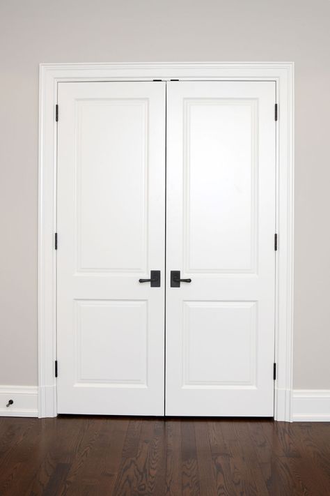 Two Panel Closet Doors Craftsman Closet Doors, Interior Closet Doors Styles, Closet Door Types, French Closet Doors Bedrooms, Closet French Door, Double Door Closet Doors, Laundry Closet French Doors, White Closet Doors, Nursery Closet Doors