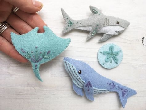 Sea Creatures Plush Sewing Pattern Felt Animals PDF SVG | Etsy Pattern Felt Animals, Felt Sea Creatures, Blue Whale Shark, Mermaid Felt, Felt Fish, Felt Animal Patterns, Owl Plush, Felt Crafts Christmas, Felt Creations