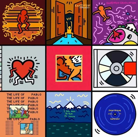 Keith Haring Style, Kanye West Wallpaper, Kanye West Albums, Keith Haring Art, Haring Art, Art Coquillage, Hip Hop Art, Picture Collage Wall, Album Cover Art