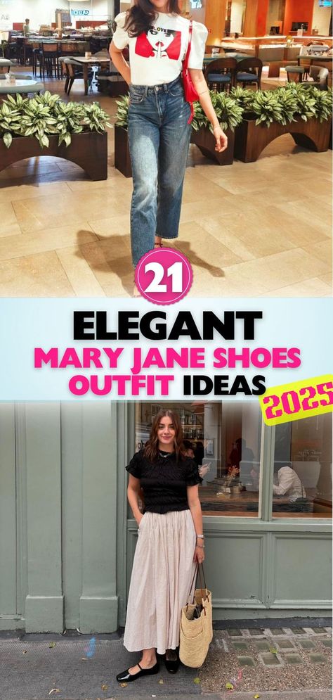 Looking for stylish ways to wear Mary Jane shoes? Check out these trendy outfits that show how to incorporate these iconic shoes into your everyday fashion. How To Style Black Mary Janes, Studded Mary Janes Outfit, Patent Mary Janes Outfit, Mary Jane Flats Outfit Fall, Leather Mary Janes Outfit, Outfits With Mary Jane Flats, How To Wear Mary Jane Shoes Outfit, Outfits With Mary Jane Shoes, Mary Janes Outfit Ideas