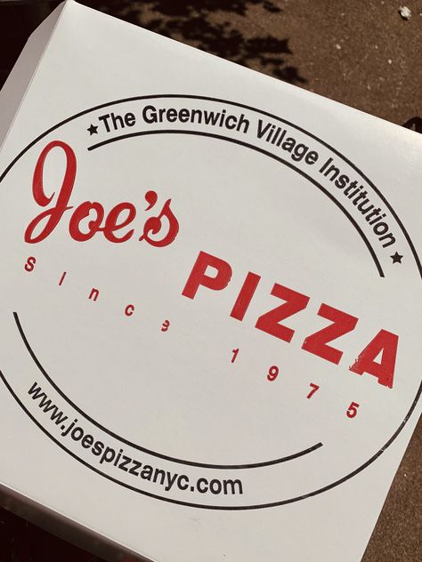 Joes Pizza New York, Joe's Pizza New York, Joes Pizza, Pizza Names, Pizza Box Design, Diaries Aesthetic, Pizzeria Design, Pizza Store, Manifesting Board