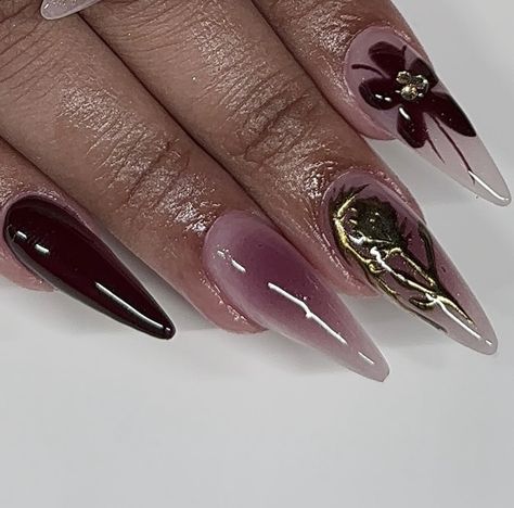 Brown And Purple Nails, Purple And Brown Nails, Dark Academia Nails Ideas, Dark Fall Nails Designs, Dark Feminine Nails, Fall Nails Purple, Nail Ink, Nails Purple, Grunge Nails