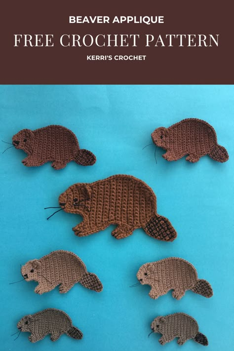 Crochet Wildlife Applique, Crochet Nature Applique, Beaver Crochet Free Pattern, Beaver Crochet Pattern, Flat Crochet Animals, Crochet Beaver Pattern Free, Crochet Appliques Free Pattern, Crochet Trout, Crochet Applique Patterns Free Animal