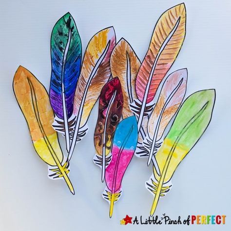 Paper Feather Craft and Free Template - Feathers For Phoebe Activities, Feathers For Lunch Activities, Eagle Feather Art, Feather Template Printable Free, Feather Crafts For Kids, Indigenous Activities, Feather Art Projects, Kindergarten Enrichment, Indoor Kids Crafts