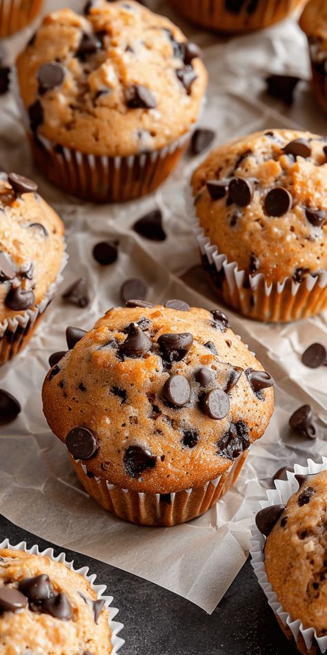 Chocolate Chip Peanut Butter Muffins [35 Minutes] – Chasety Peanut Butter Chocolate Chip Muffins, Pastry Photography, Fluffy Muffins, Butter Muffins, Peanut Butter Muffins, Peanut Butter Cupcakes, Apple Pies, Sunday Lunch, Peanut Butter Chocolate Chip