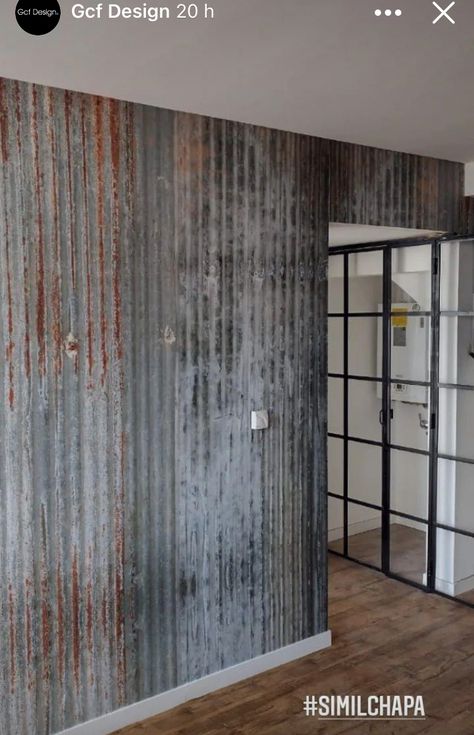 Corrugated Wall Interior, Corrugated Metal Interior Design, Sheet Metal Interior Walls, Metal On Walls, Metal Walls Interior, Corrugated Metal Decor, Metal Accent Wall, Galvanized Tin Walls, Sheet Metal Wall