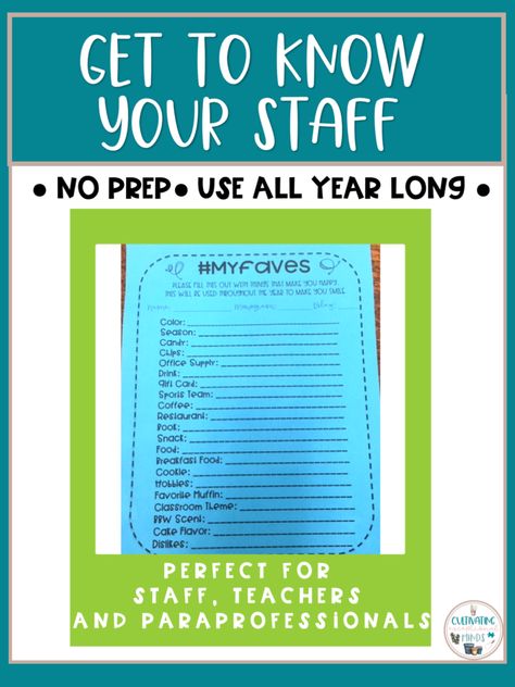 staff getting to know you Special Education Forms, Feelings Activities, Get To Know You Activities, Student Info, Life Skills Classroom, Classroom Culture, Teaching Social Skills, Virtual School, School Staff