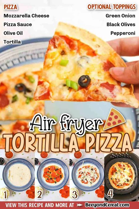 Flour Tortilla Pizza, Air Fryer Tortilla Pizza, Air Fryer Tortilla, Tortilla Pizzas, Crispy Pizza Crust, Making Pizza Dough, Tortilla Pizza, Flour Tortilla, Cheese Stuffed Peppers