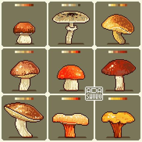 Mushroom Art Tutorial, Yellow Knight, Mushroom Pixel, Parasol Mushroom, Mushroom Picking, Piskel Art, Pixel Art Tutorial, Arte 8 Bits, 8bit Art