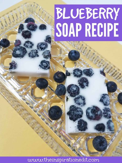 How to Make Blueberry Soap - A fun and easy soap recipe using blueberries. #blueberries #soap #soapmakingforbeginners #soaprecipes #frugalliving #frugallivingtips #beauty Using Blueberries, Blueberry Soap, Goats Milk Soap Base, Easy Soap Recipes, Homemade Hair Treatments, Recipe Tutorial, Dried Blueberries, Soap Recipe, Melt And Pour