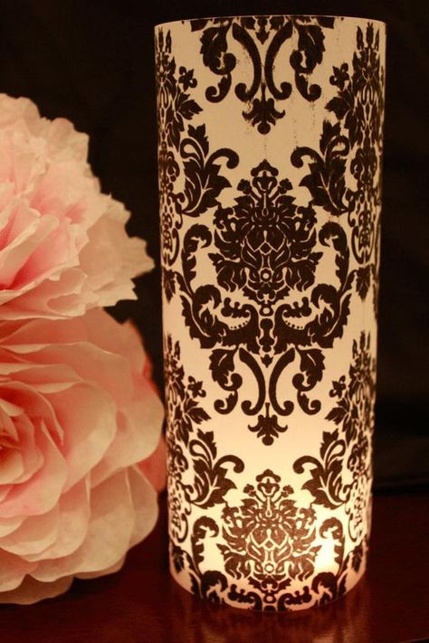 Damask Wedding Decor, Black & White Wedding, Damask luminary, Black and White Damask Wedding- set of Lace Wedding Table Decor, Damask Wedding Decor, Wedding Decor Black, Opera Wedding, Wedding Luminaries, Damask Wedding, 50th Party, White Damask, Black White Wedding