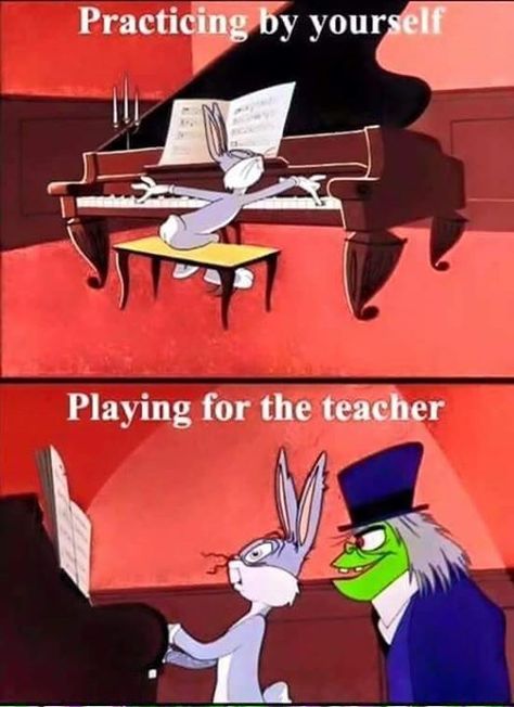 Bugs Bunny | Piano | Funny | Practicing by yourself vs Playing for the teacher | Cartoon Piano Memes, Piano Funny, Piano Quotes, Musician Jokes, Lessons Quotes, Teacher Cartoon, Musician Humor, Band Jokes, Playing The Piano