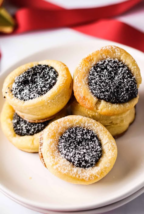 Czech Kolacky with Poppy Seed Filling Recipes With Poppyseed Filling, Poppyseed Filling Recipes, Nut Filling For Kolacky, Poppy Seed Cookies Recipe, Poppy Seed Recipes Baking, Poppyseed Cookies Recipe, Kolachky Recipe, Czechoslovakian Recipes, Poppy Seed Kolache Recipe