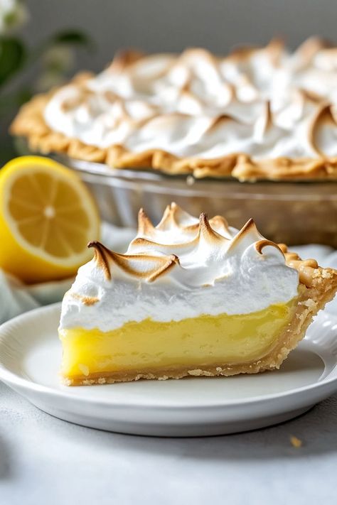 This Homemade Lemon Meringue Pie features a tangy lemon filling topped with a fluffy, golden meringue. Perfect for any occasion, it’s a classic dessert that’s as beautiful as it is delicious! Homemade Lemon Meringue Pie, Lime Meringue Pie, Banana Split Cake Recipe, Types Of Pies, Portable Dessert, Banana Cakes, What To Bake, Lemon Pie Recipe, Baking Bucket List