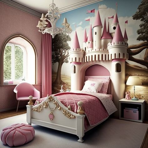 Princess Aurora Bedroom, Disney Princess Kids Room, Princess Themed Bedroom, Kids Room Decoration Ideas, Princess Rooms, Princess Theme Bedroom, Princess Kids Room, Princess Castle Bed, Disney Princess Bedroom