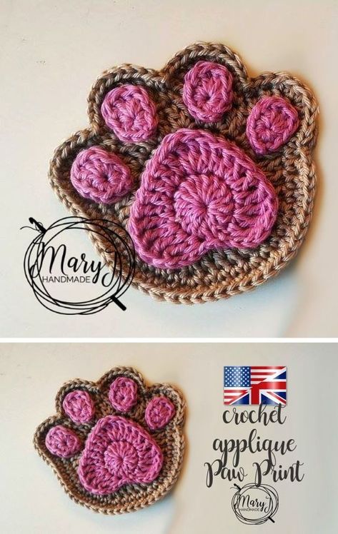 Paw Crochet, Crocheted Dog, Crochet Embellishments, Crafts Crochet, Crochet Coaster Pattern, Paw Pattern, Haken Baby, Baby Sweater, Crochet Motifs