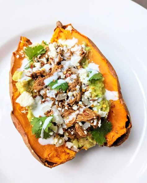 Sweet Potato With Chicken, Sweet Potato Feta, Leftover Shredded Chicken, Type Of Cheese, Stuffed Sweet Potato, Food Flavors, Glo Girl, Pecan Chicken Salads, Easy Egg Salad