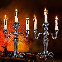 Candelabra Halloween, Halloween Candelabra, Haunted Mansion Decor, Black Candelabra, Led Tea Light Candles, Led Tea Lights, Flickering Lights, Battery Operated Lights, Halloween Candles