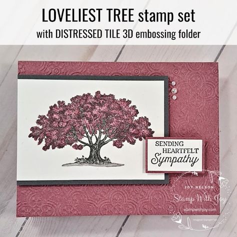 Stamp With Joy: Loveliest Tree - Crafty Challenge Blog Hop Stampin Up Tree Cards, Stampin Up Loveliest Tree, Loveliest Tree Stampin Up Cards, Distressed Tile, Tree Stamp, Iridescent Pearl, Tree Images, Paper Trimmer, Trendy Tree