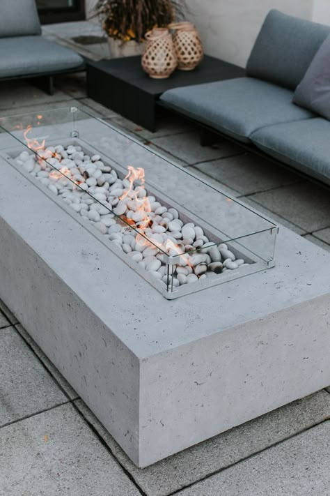 dekko sonoma rectangle concrete outdoor fire pit Decorative Aggregates, Propane Tank Cover, Gas Hose, Natural Gas Grill, Concrete Fire Pits, Social Space, Fire Features, Crushed Glass, Fire Table