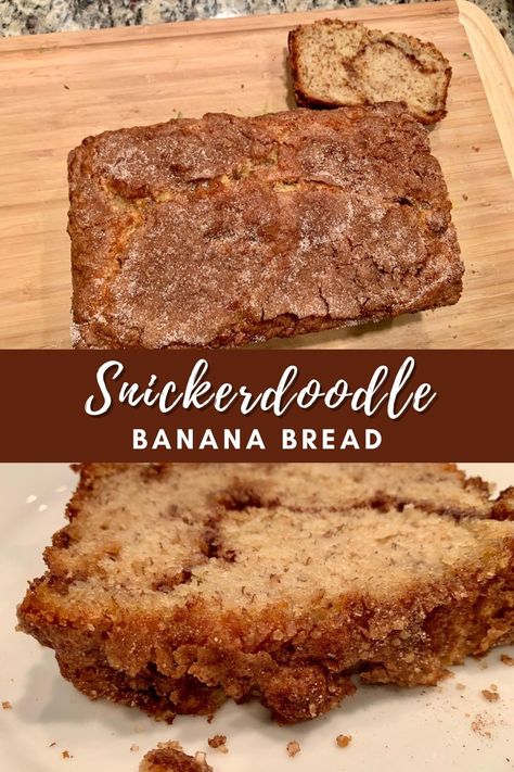 Banana Bread With Crunchy Topping, Thanksgiving Banana Recipes, Snickerdoodle Banana Bread Recipe, Banana Snickerdoodle Bars, Cinnamon Crumb Banana Bread, Banana Bread Pecan Recipe, Holiday Banana Recipes, Spice Cake Banana Bread, Recipes To Make With Ripe Bananas