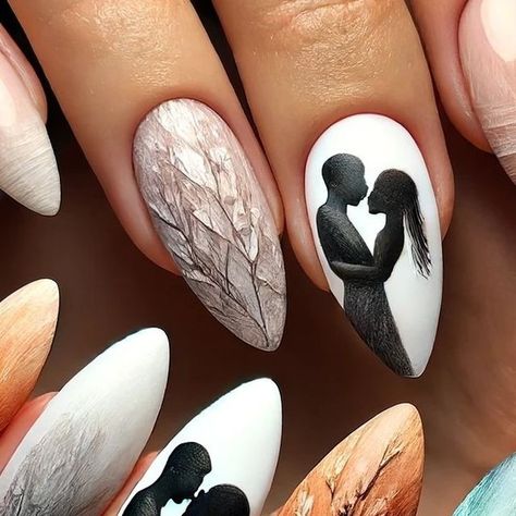 Tamara Margaryan on Instagram: "Art Meets Nails: The Expression of a Couple  This stunning nail design captures the emotional moment of a couple with an artistic touch. The transition from cool to warm tones highlights the beauty of love and togetherness. Transform your nails into a masterpiece with attention to detail.  #nailart #abstractnails🎨art #coupledesign #artisticnails  #samsstunningnails" Rose Gold Chrome Nails, Nailart Tutorial, Gold Chrome Nails, Quick Nail Art, Art Expressions, Rose Gold Chrome, Medium Coffin, Shine Nails, Sparkle Nails