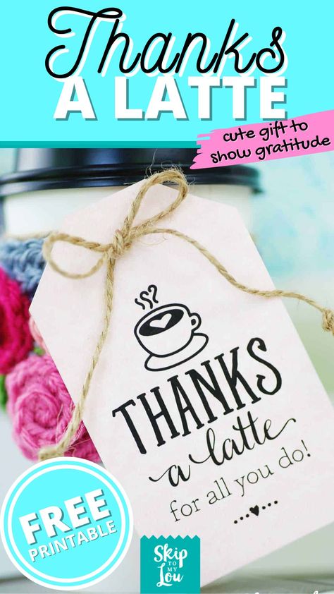 Thanks a latte is the sweetest way to to tell a coffee lover how much you appreciate them. Do you have a teacher or friends you need to thank a latte? Grab a cup of coffee (or Starbucks gift cards) and some card stock to print on. These thanks a latte free printable gift tags make wrapping up a special gift easy! Starbucks Gift Tags Free Printables, Coffee Thank You Card Free Printable, Thanks A Latte Teacher Gift, Teacher Appreciation Coffee Printable, Teacher Starbucks Gift Card Printable, Coffee Gift Card Sayings, Thanks A Latte Free Printable, Coffee Teacher Appreciation, Tea Gift Tags