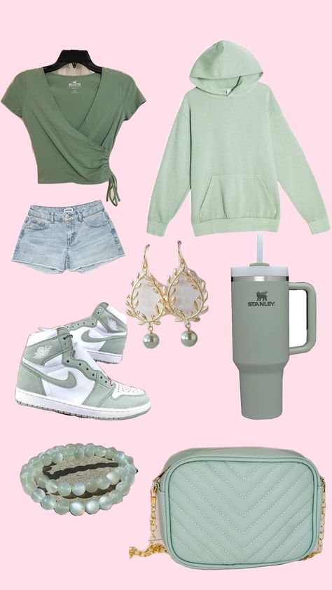 Cute, sage green outfit Sage Green Outfits, White And Green Outfit, Sage Green Outfit, Green Outfit Ideas, Outfit Ideas For School, Green Outfits, Outfit Inspo Casual, Green Fits, Fire Fits