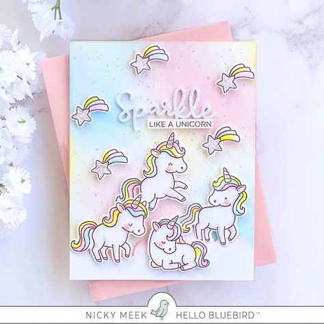 Unicorn Cards, Hello Bluebird, Scrap Cards, Unicorn Card, Masculine Birthday Cards, Card Board, Scrapbooking Cards, Scrapbooking Photo, Animals Art