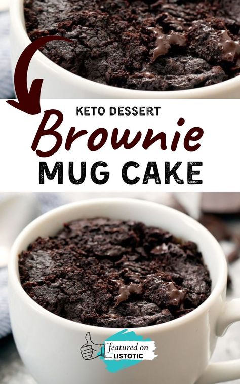 Keto friendly brownie mug cake recipe is one of our favorite featured Keto mug cakes on Listotic. Here you will find 18 of the best keto mug cakes and recipes for low-carb keto-friendly desserts! Mug Cakes are quick keto dessert recipes you can have ready in minutes. Keto Coffee Mug Cake Recipe, Low Carb Brownie In A Mug, Low Carb Mug Recipes, Keto Mug Cake Recipes, Keto Brownie Mug Cake, Low Carb Mug Brownie, Carbquick Mug Cake, Low Carb Protein Mug Cake, Keto Chocolate Mug Cake Microwave