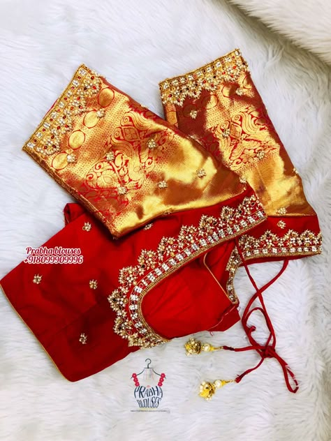 Aari Work Red Blouse Wedding, Magam Work On Red Blouse, Maroon Pattu Blouse Designs, Red Pattu Blouse Maggam Work Designs, Full Maggam Work Blouse Designs, Banasari Saree Blouse Design, Red Blouse Work Designs Pattu, Red Colour Blouse Maggam Work, Red Blouse Maggam Work Designs