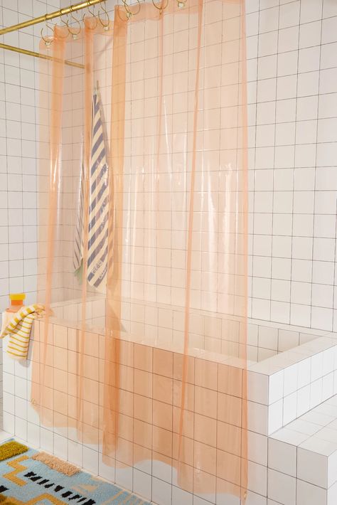 Clear Shower Curtain Ideas, Transparent Shower Curtain, Clear Shower Curtain, Canvas Curtains, Orange Shower Curtain, Curtains Bathroom, Vinyl Plastic, Cool Shower Curtains, Shower Collection