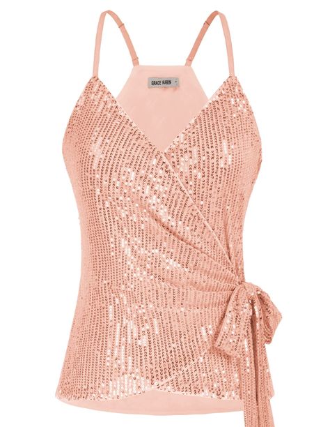 Sequin Tops for Women Sparkle Tank Camisole V Neck Sexy Tie Waist Top Party Club Cocktail Vest Shirt Gold Sequin Top, Party Crop Tops, Tie Waist Top, Sparkly Top, Tie Crop Top, Club C, Womens Tops Summer, Sequin Tank Tops, Vest Shirt