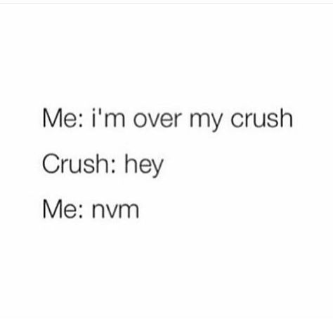 yup and this actually happened to me recently, cuz I don't see my crush that often so one day I was like I'm over him, and literally a week later I saw him and I was like oh nope nvm I'm not My Crush Dont Like Me, That One Crush, Get Well Meme, Not Over Him, Me And My Crush, Well Meme, Crush Quotes Funny, Funny Crush, Lesson Learned Quotes