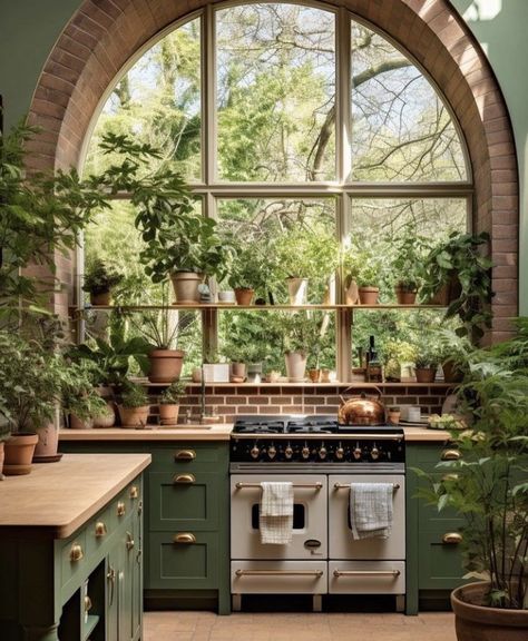 Casas Country, Green Kitchen Cabinets, Interior Design Per La Casa, Casa Vintage, Green Cabinets, Inspire Me Home Decor, Dream House Rooms, Dream House Interior, House Kitchen