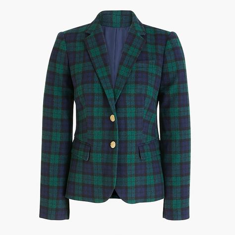 J.Crew - Patterned schoolboy blazer Black Watch Plaid, Chambray Blazer, Black Watch Tartan, Blazer For Boys, Slim Fit Blazers, Cotton Blazer, Notch Collar, School Boy, Fitted Blazer