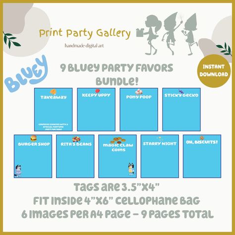 Bluey Party Favors Printable, Bluey Diy, Bluey Party Favors, Party Planning Business, Bluey Party, Printable Decorations, Bluey Birthday, 2nd Birthday Party Themes, Party Planners