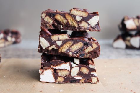 Super Easy Vegan Rocky Road Vegan Rocky Road, Rocky Road Recipe, Vegan Coffee, Tray Bake Recipes, Vegan Dark Chocolate, Sweet Bar, Vegan Milk, Vegan Peanut Butter, Digestive Biscuits